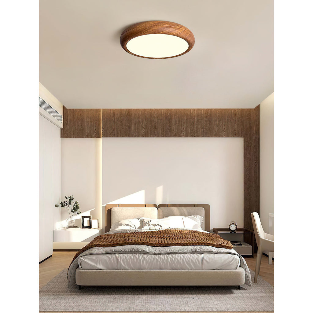 Wood-Grain Round LED Flush Ceiling Lamp