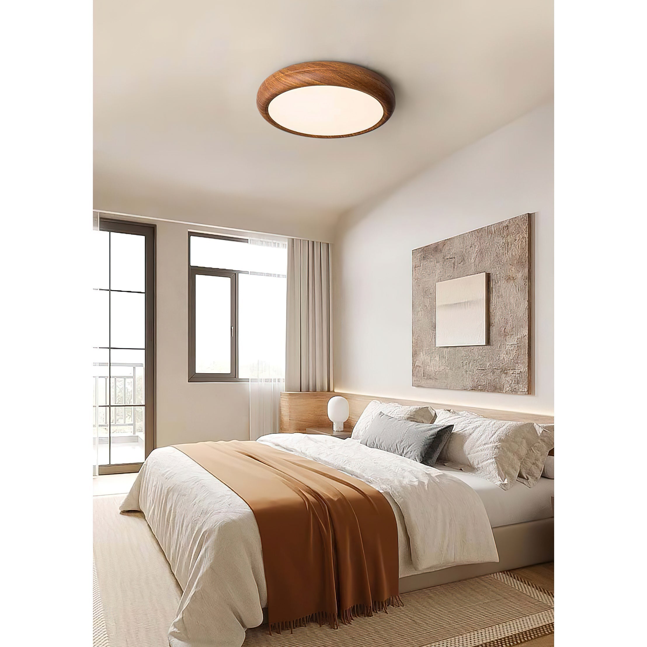 Wood-Grain Round LED Flush Ceiling Lamp