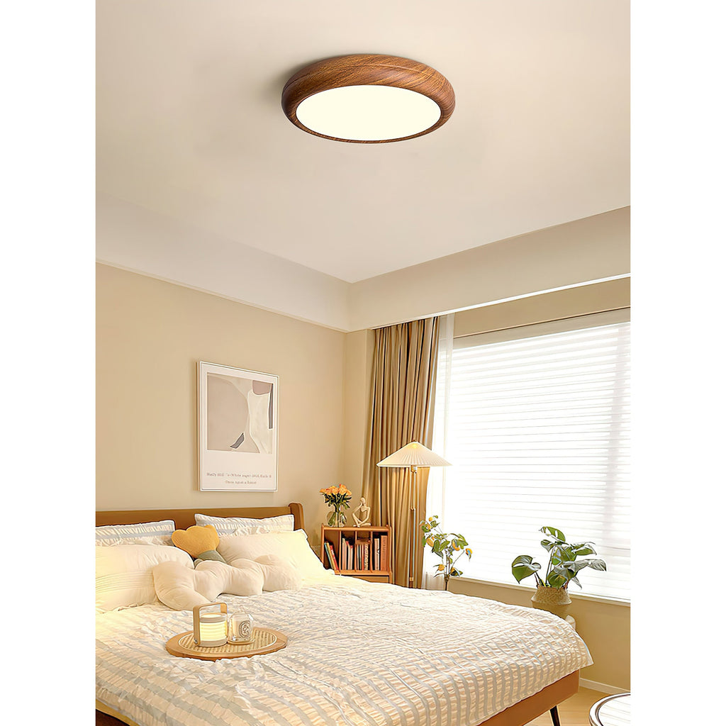 Wood-Grain Round LED Flush Ceiling Lamp