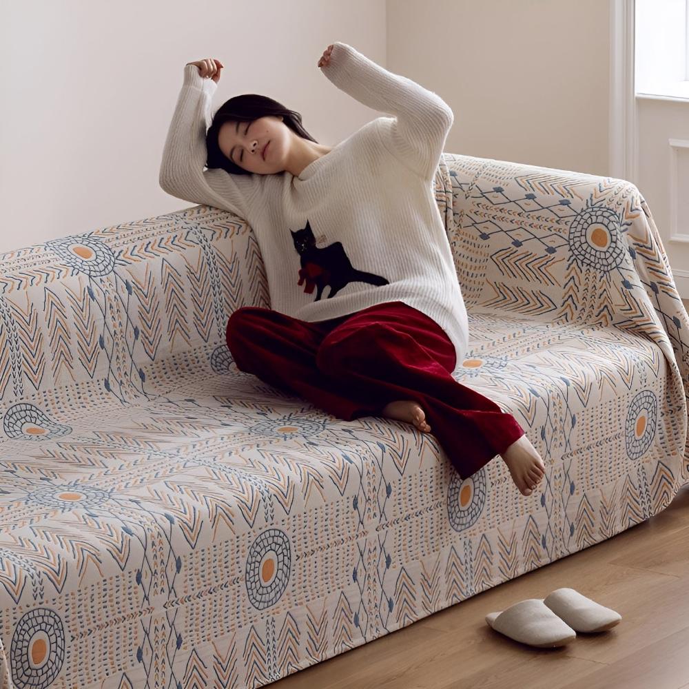Chic Loom: Reversible Cotton Blanket with Elegant Texture and Soft Feel – for Sofa and Bedroom