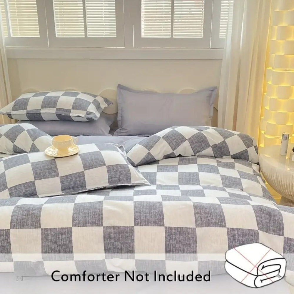 SchlossTraum: Checkered Duvet Cover Set – Modern, Breathable & Decorative with Black-Cream Pattern for Bedroom