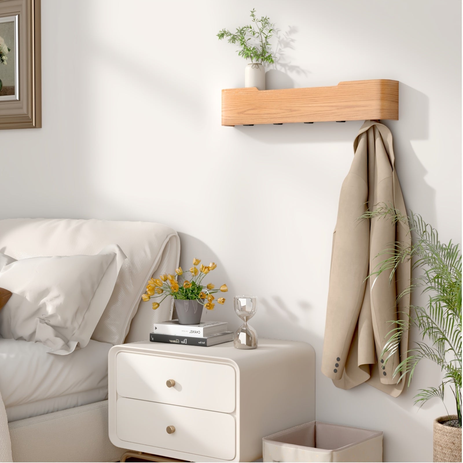 KeyWood: Wall-Mounted Coat Rack – Modern Wooden Shelf with Hooks, Space-Saving & Decorative for Hallway & Bedroom