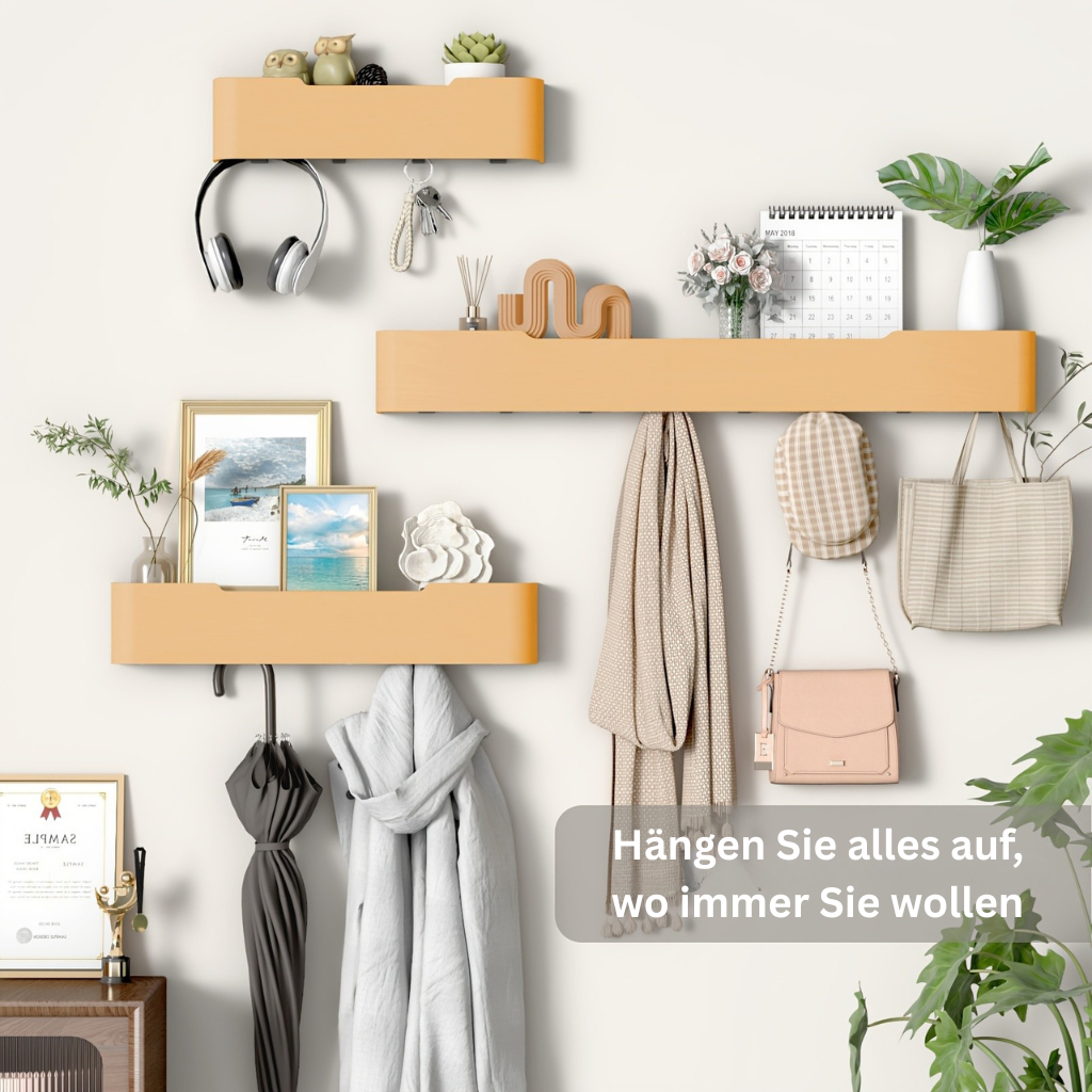 KeyWood: Wall-Mounted Coat Rack – Modern Wooden Shelf with Hooks, Space-Saving & Decorative for Hallway & Bedroom