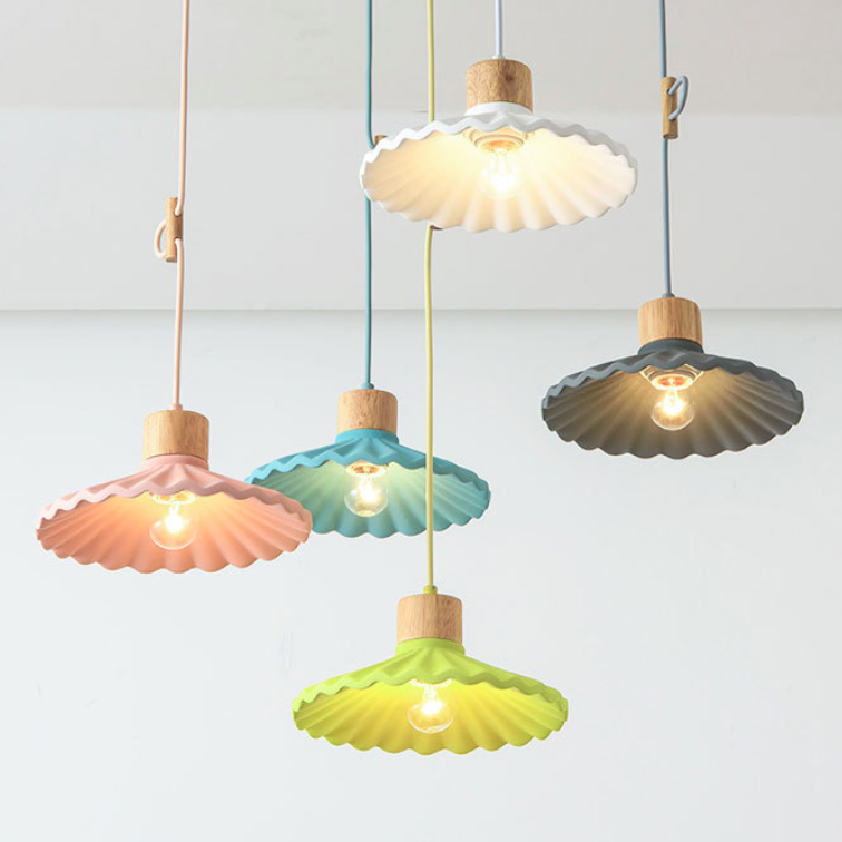 Contemporary Macaron Cement Scalloped 1-Light Pendant Lamp for Living Room