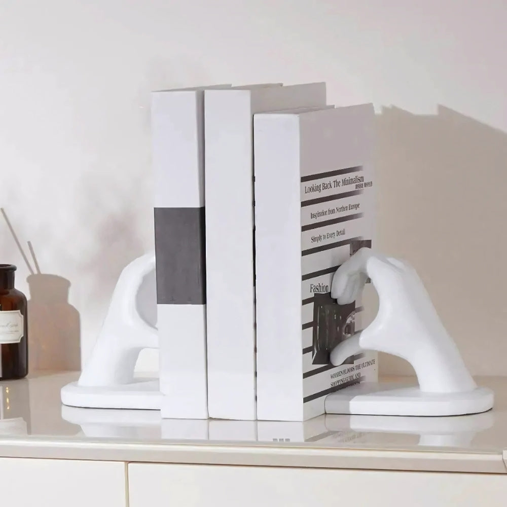 Decorative Resin Bookends Heart Forming Hand Sculpture Set
