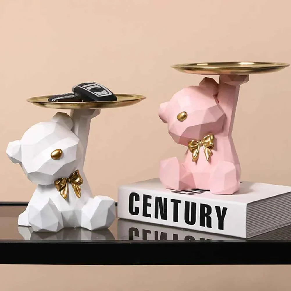 Kairo Geometric Bear Sculpture | Gold Tray, Modern Design