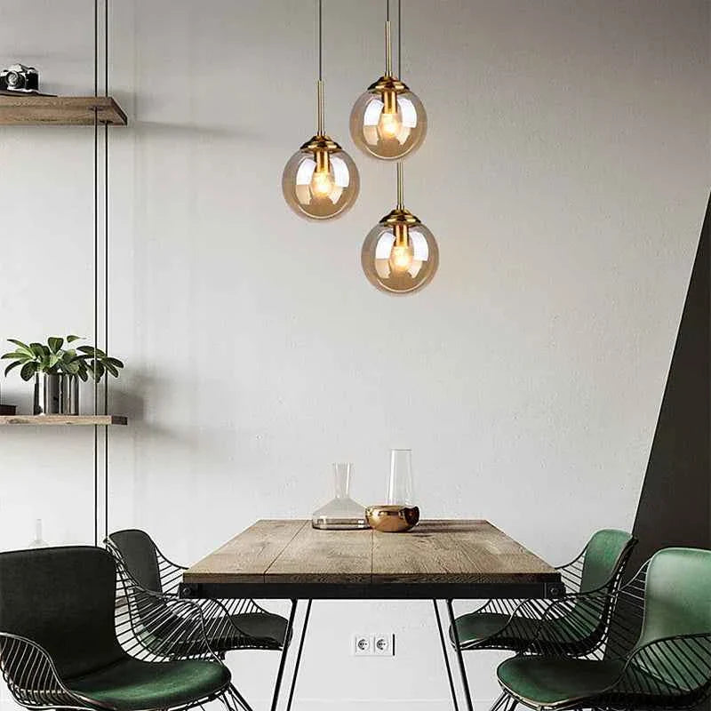 Bela Glass Globe Pendant Light | Adjustable Height, Amber & Smoke Grey