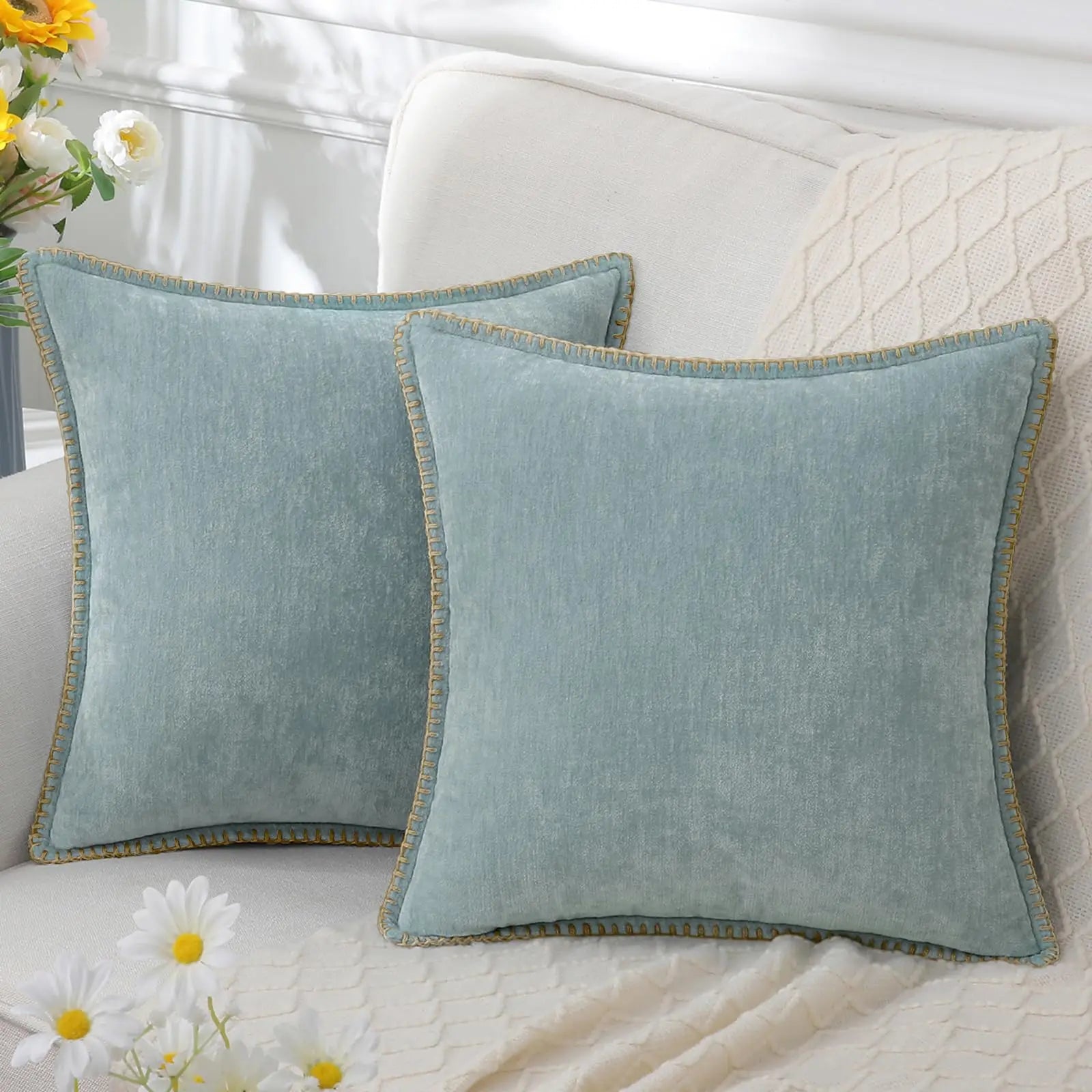 Liorenn - Chenille Decorative Pillow Cover with Stitched Edge