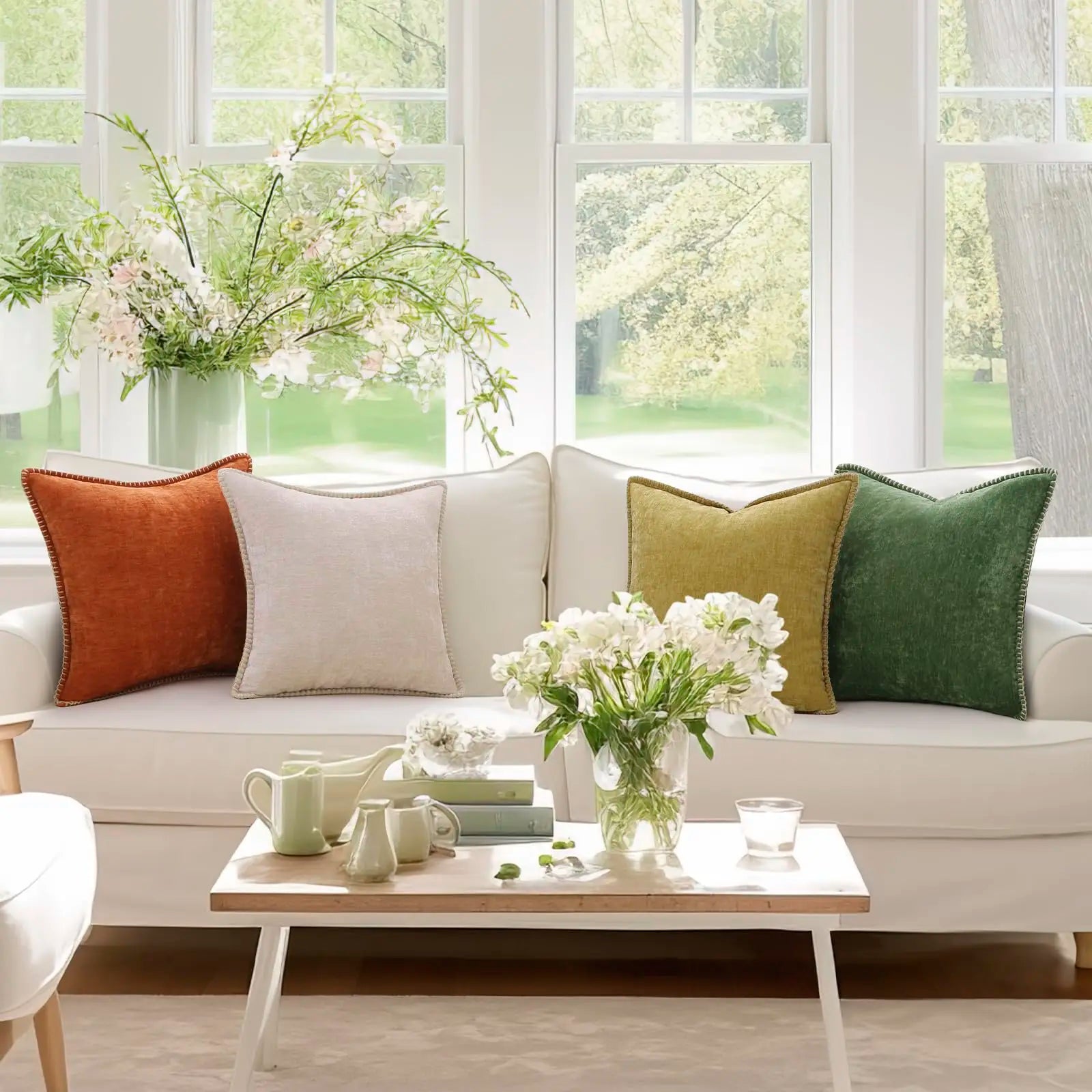 Liorenn - Chenille Decorative Pillow Cover with Stitched Edge