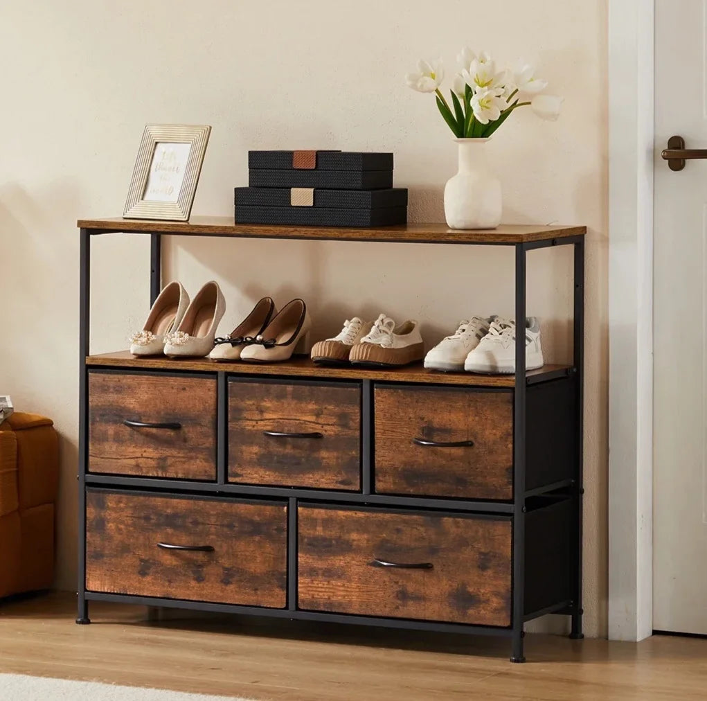 Jondan - Shoe Cabinet with 5 Fabric Drawers Multilayer Storage Rack
