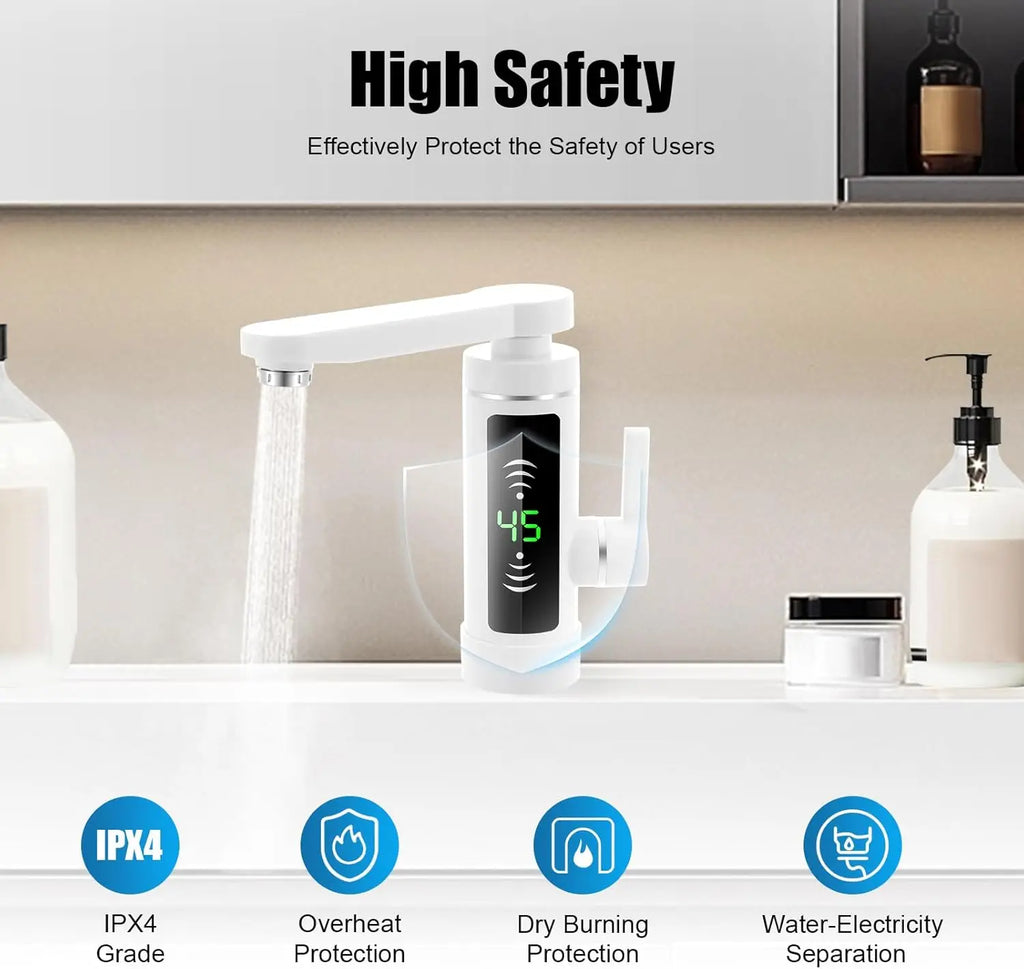 Deluvia - Electric Rotating Kitchen Faucet with Flow Heater and LED Temperature Display 3 kW