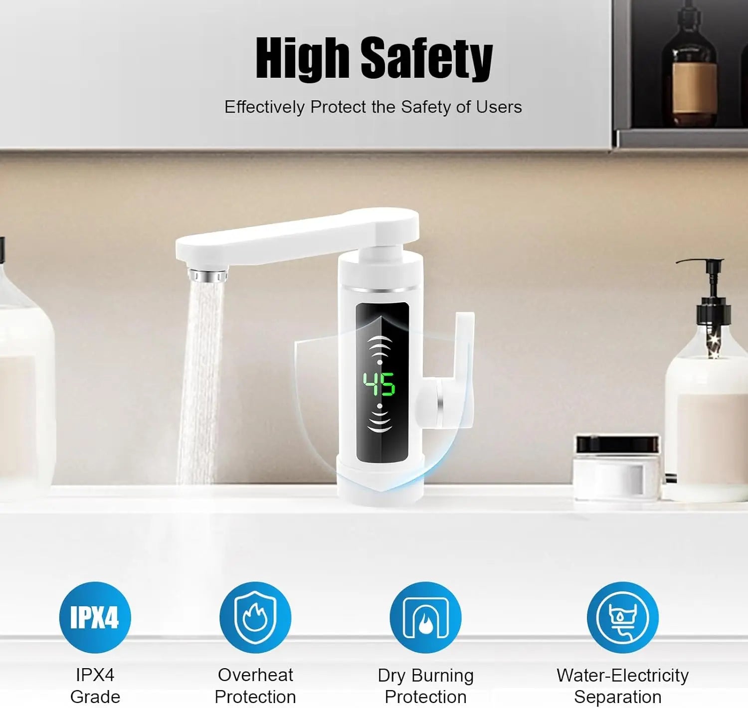 Deluvia - Electric Rotating Kitchen Faucet with Flow Heater and LED Temperature Display 3 kW