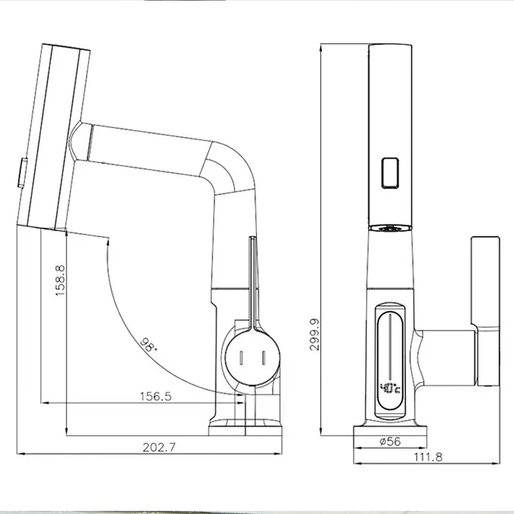 Thalenya - Waterfall Washbasin Faucet with Temperature Display and Movable Sprayer Up and Down