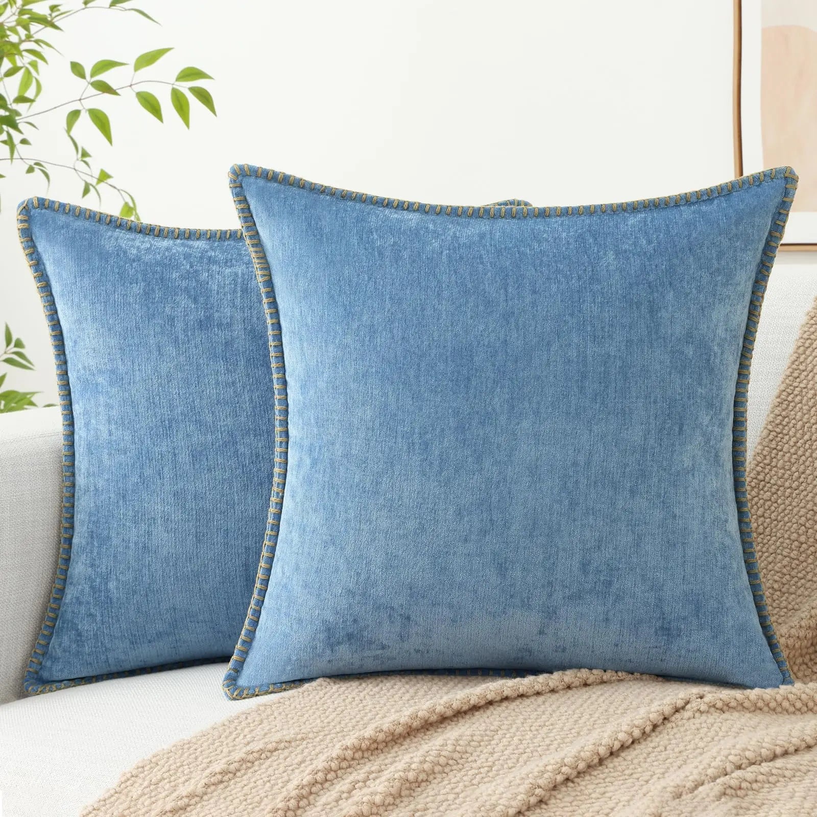 Liorenn - Chenille Decorative Pillow Cover with Stitched Edge