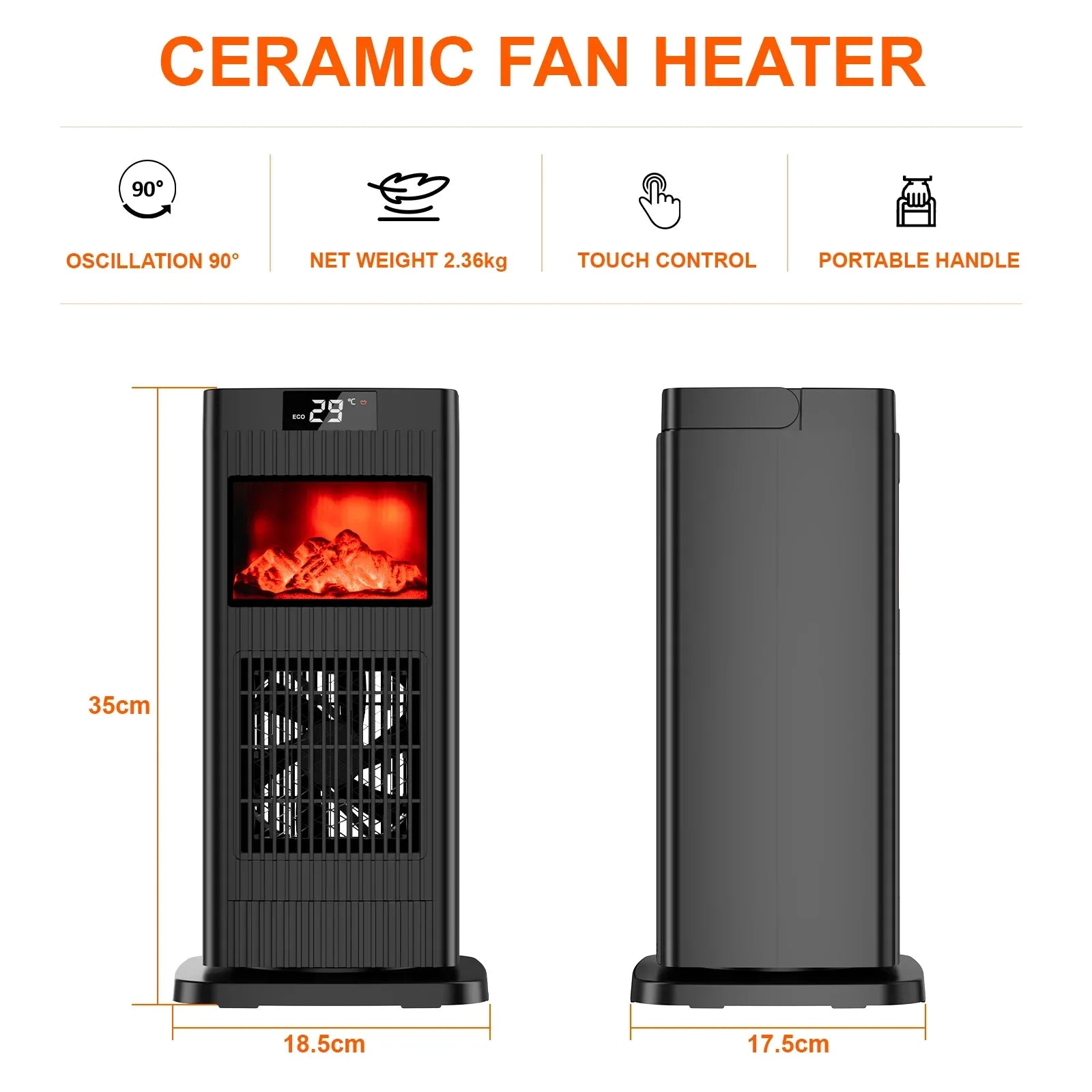 Belora - Electric Ceramic Heating Fan 1500W with Thermostat and Remote Control