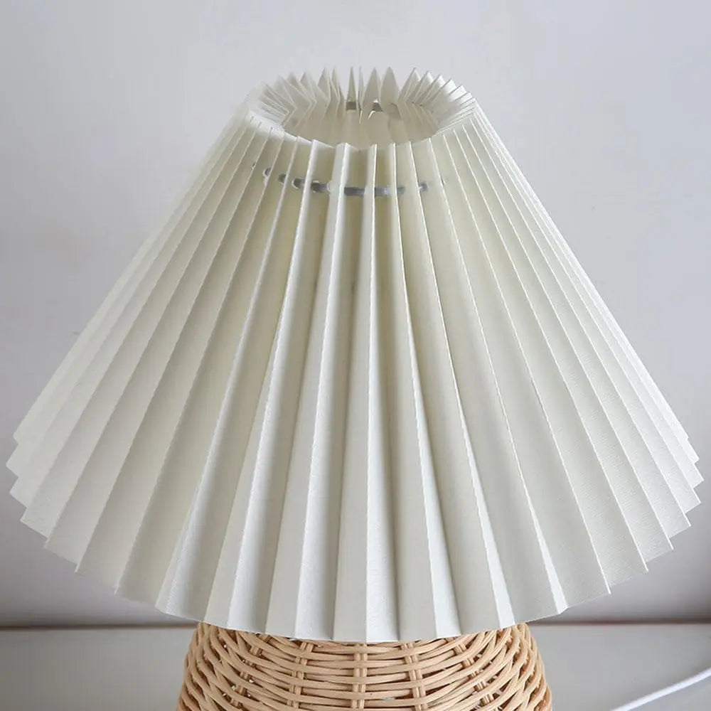 Luzava - Old-fashioned Bed Lamp with Pleated Shade and Wicker Accent