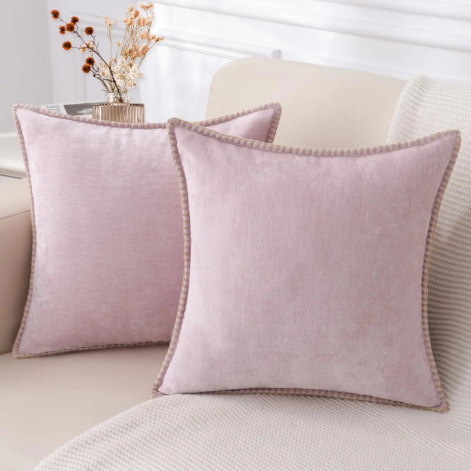 Liorenn - Chenille Decorative Pillow Cover with Stitched Edge