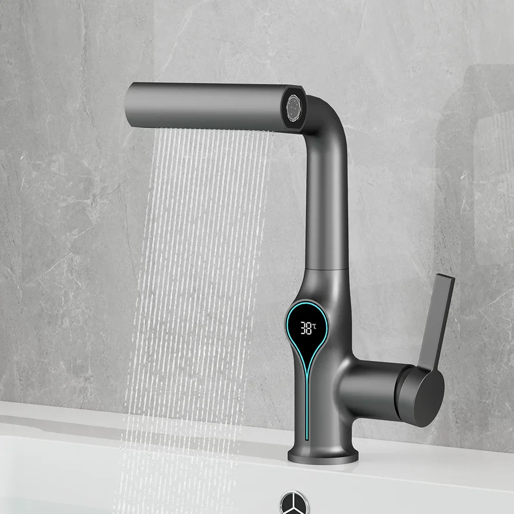 Celandra - Washbasin tap with Waterfall stream Temperature display and Adjustable sprayer