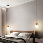 Bela Glass Pendant Light | Frosted Shade, Wood Finish