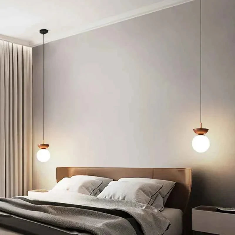 Bela Glass Pendant Light | Frosted Shade, Wood Finish