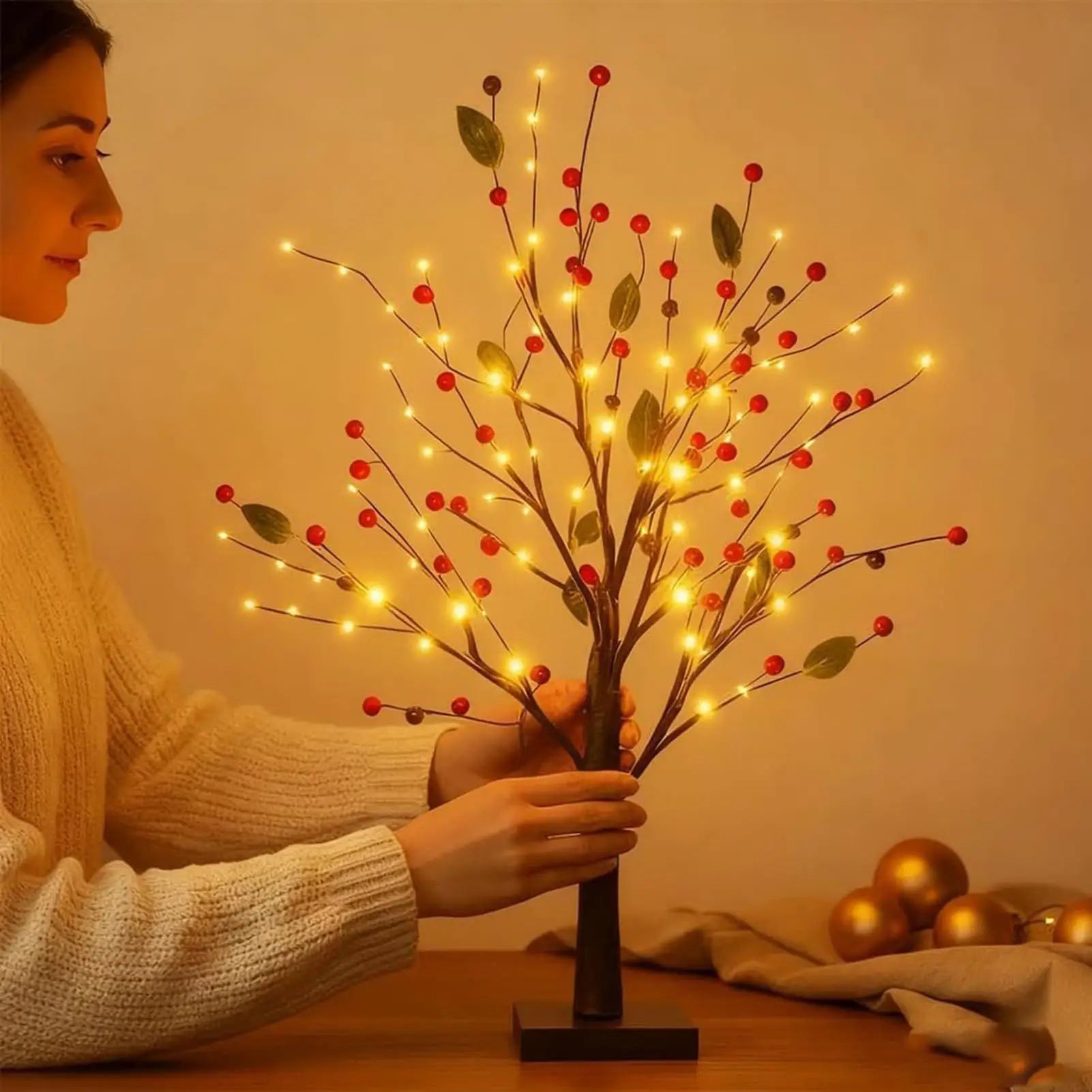 Briella – Illuminated Christmas Tree with Red Berries for Table Decoration