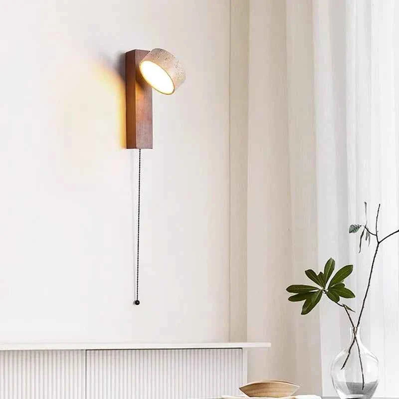 Bela Wall Lamp | French Wabi-Sabi Design with Solid Wood & Travertine