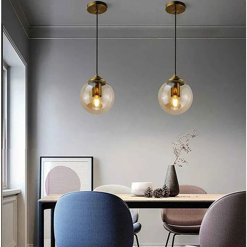 Bela Glass Globe Pendant Light | Adjustable Height, Amber & Smoke Grey