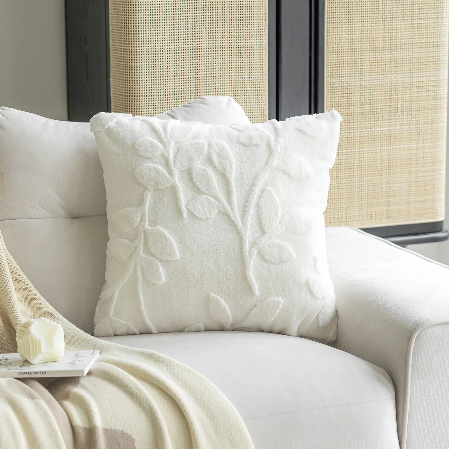 Sylvaran - 3D Jacquard Velvet Decorative Pillow with Leaf Pattern 45x45cm