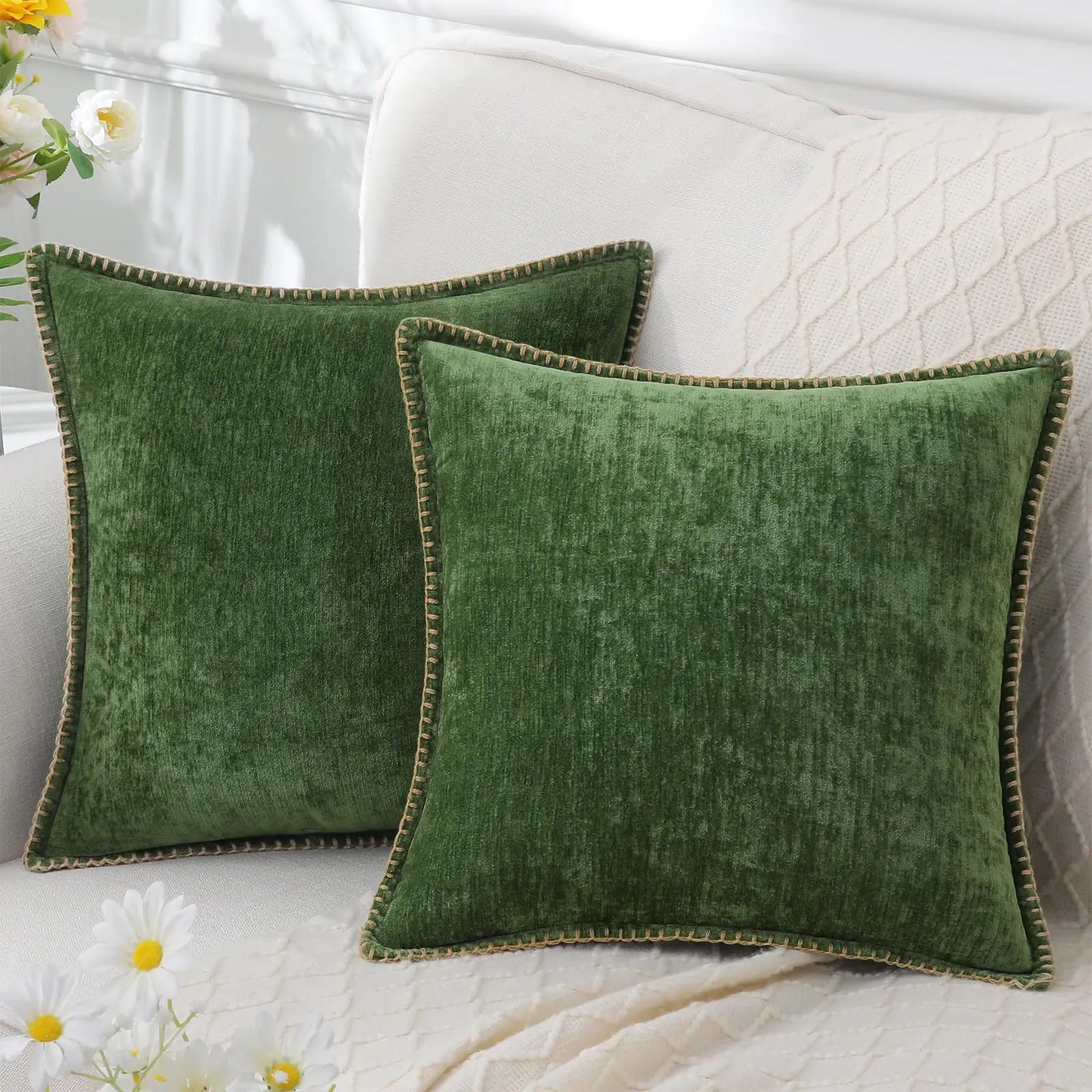 Liorenn - Chenille Decorative Pillow Cover with Stitched Edge