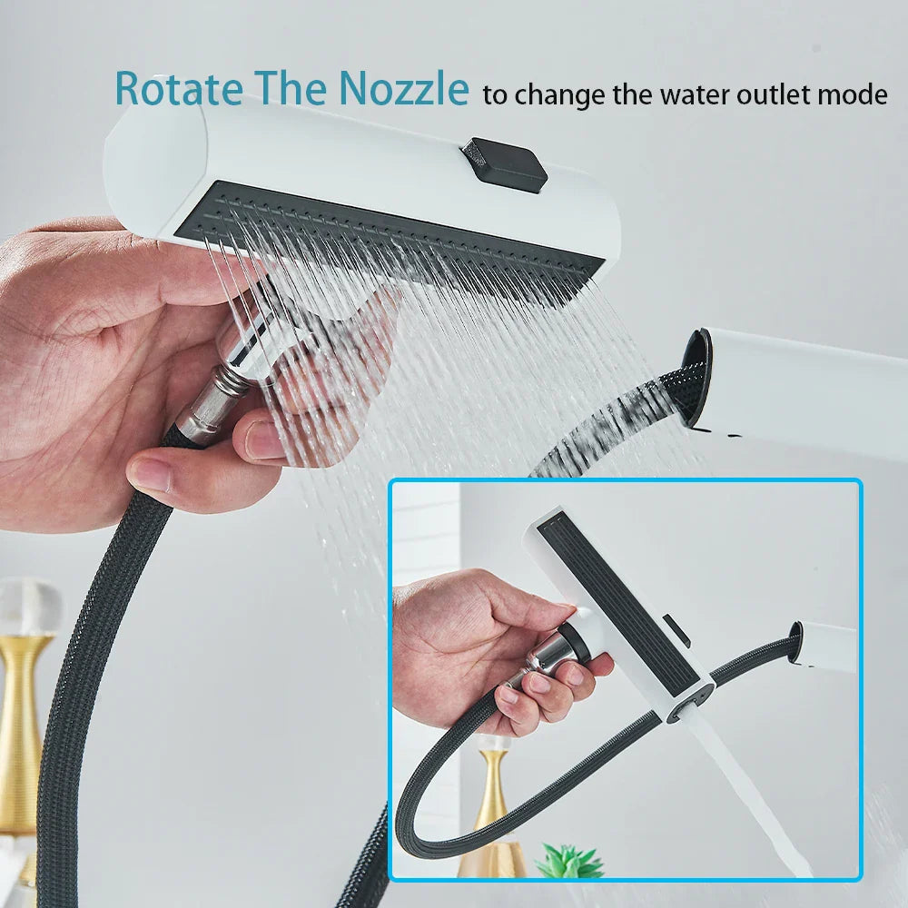Nytheria - Waterfall Bathroom Faucet with Digital Temperature Display and Pull-Out Spout