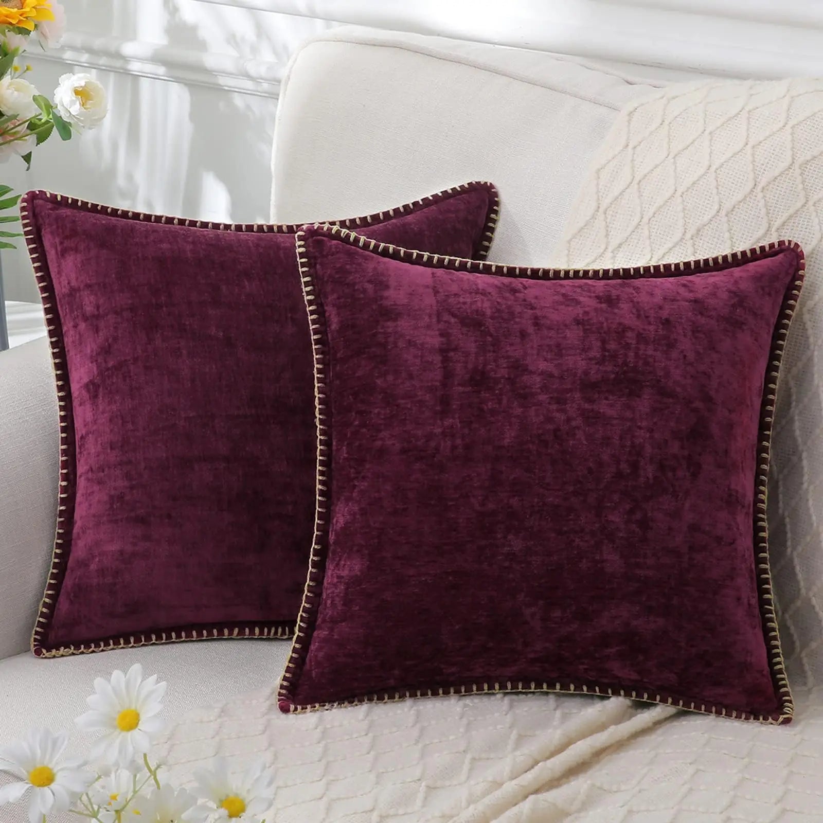 Liorenn - Chenille Decorative Pillow Cover with Stitched Edge