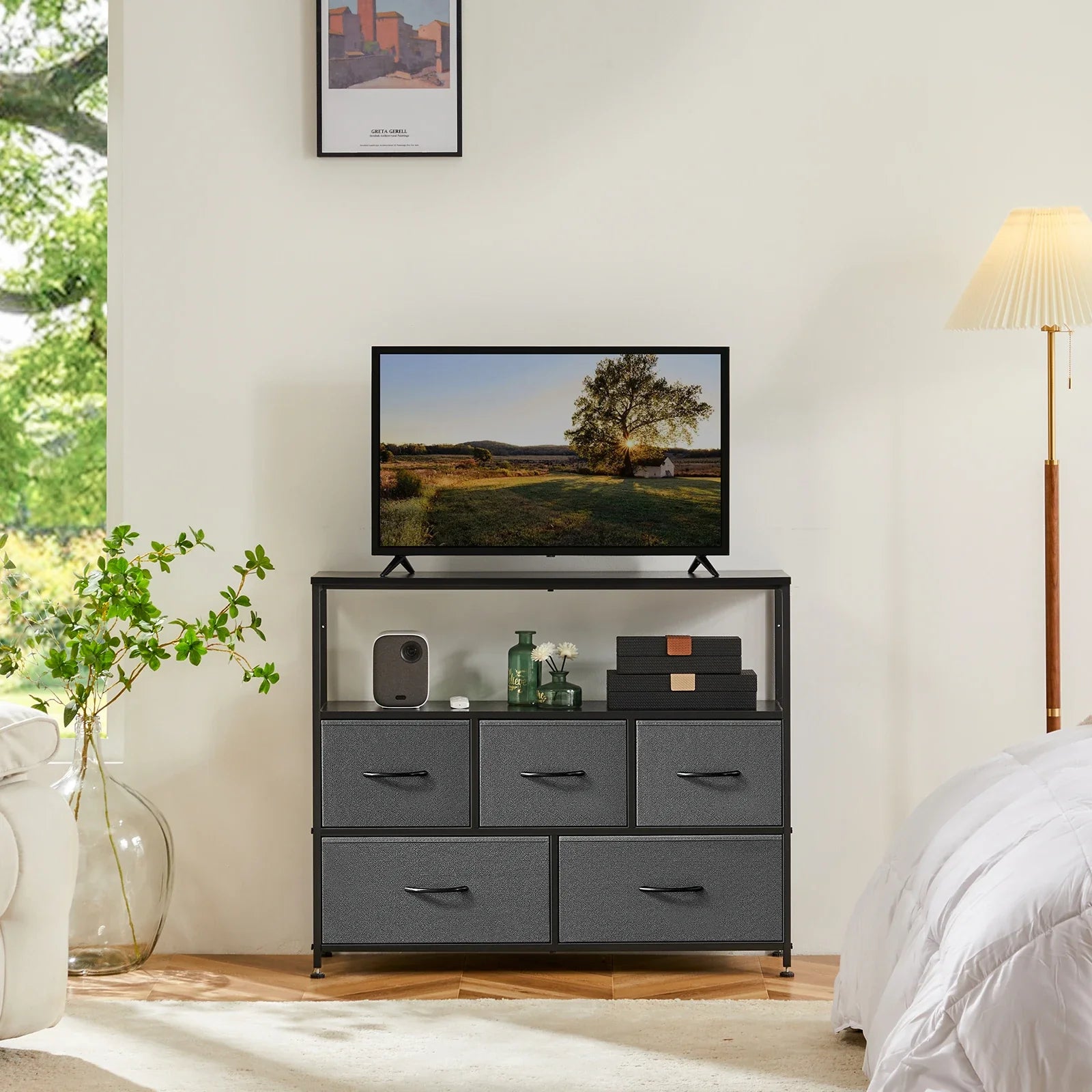 Jondan - Shoe Cabinet with 5 Fabric Drawers Multilayer Storage Rack