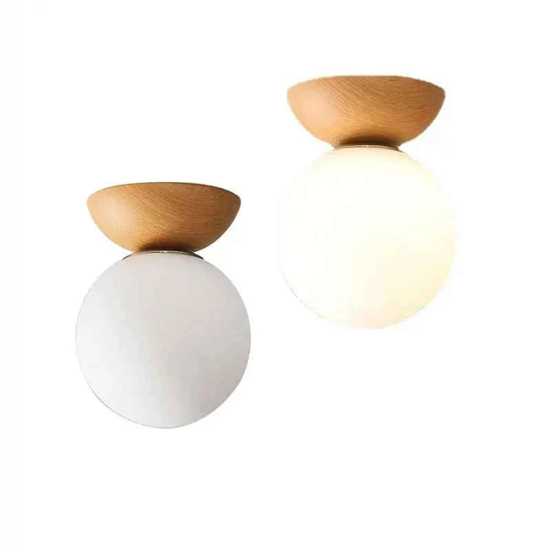 Bela Glass Pendant Light | Frosted Shade, Wood Finish