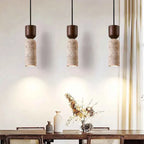 Bento Pendant Light | Natural Travertine & Walnut Wood, Adjustable Cord