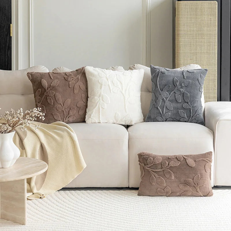 Sylvaran - 3D Jacquard Velvet Decorative Pillow with Leaf Pattern 45x45cm