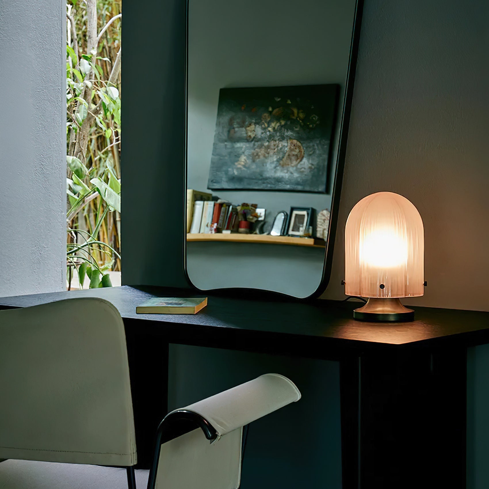 Mouth-Blown Glass Table Lamp, Antique Bronze