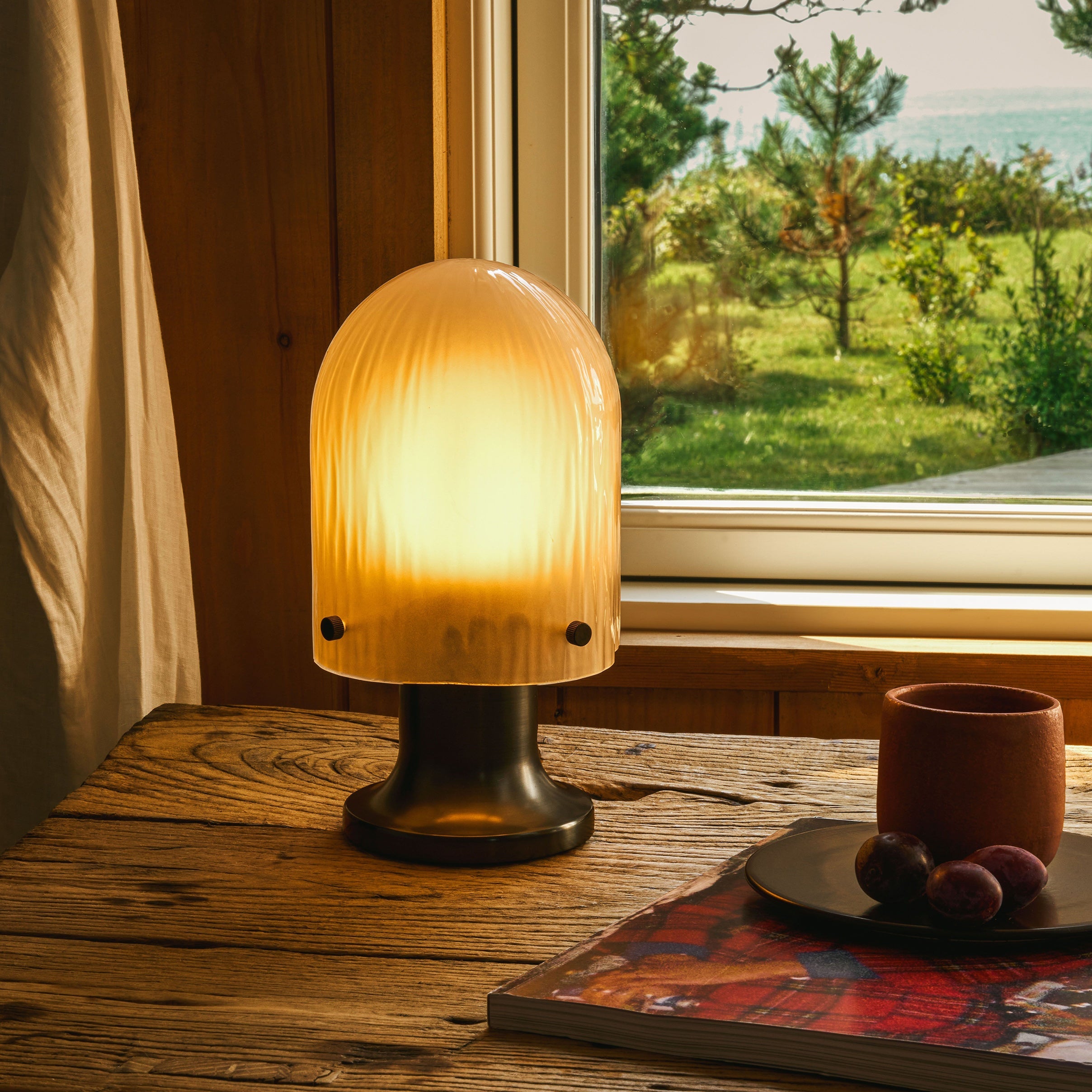 Mouth-Blown Glass Table Lamp, Antique Bronze