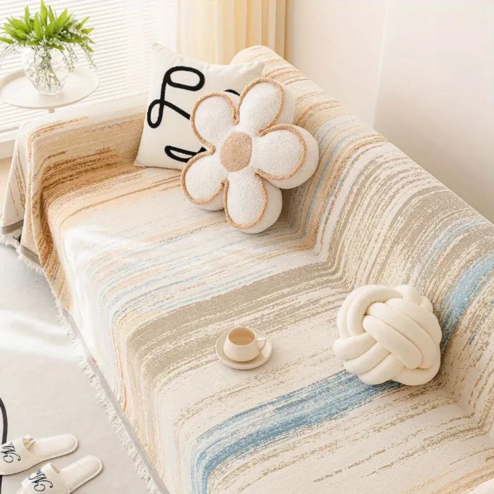 SereneStripes: Chenille Stripe-Design Sofa Throw Blanket with Versatile Use – for Sofa & Chair