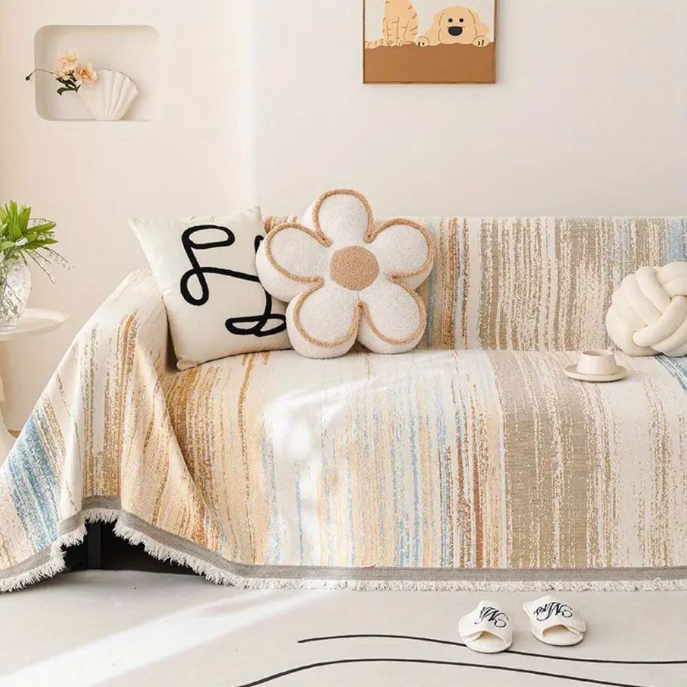 SereneStripes: Chenille Stripe-Design Sofa Throw Blanket with Versatile Use – for Sofa & Chair