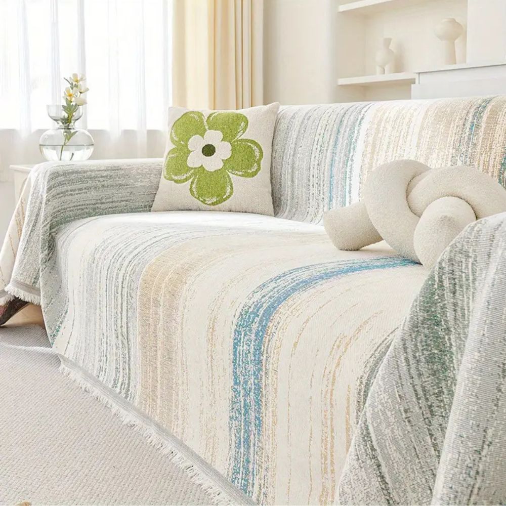 SereneStripes: Chenille Stripe-Design Sofa Throw Blanket with Versatile Use – for Sofa & Chair