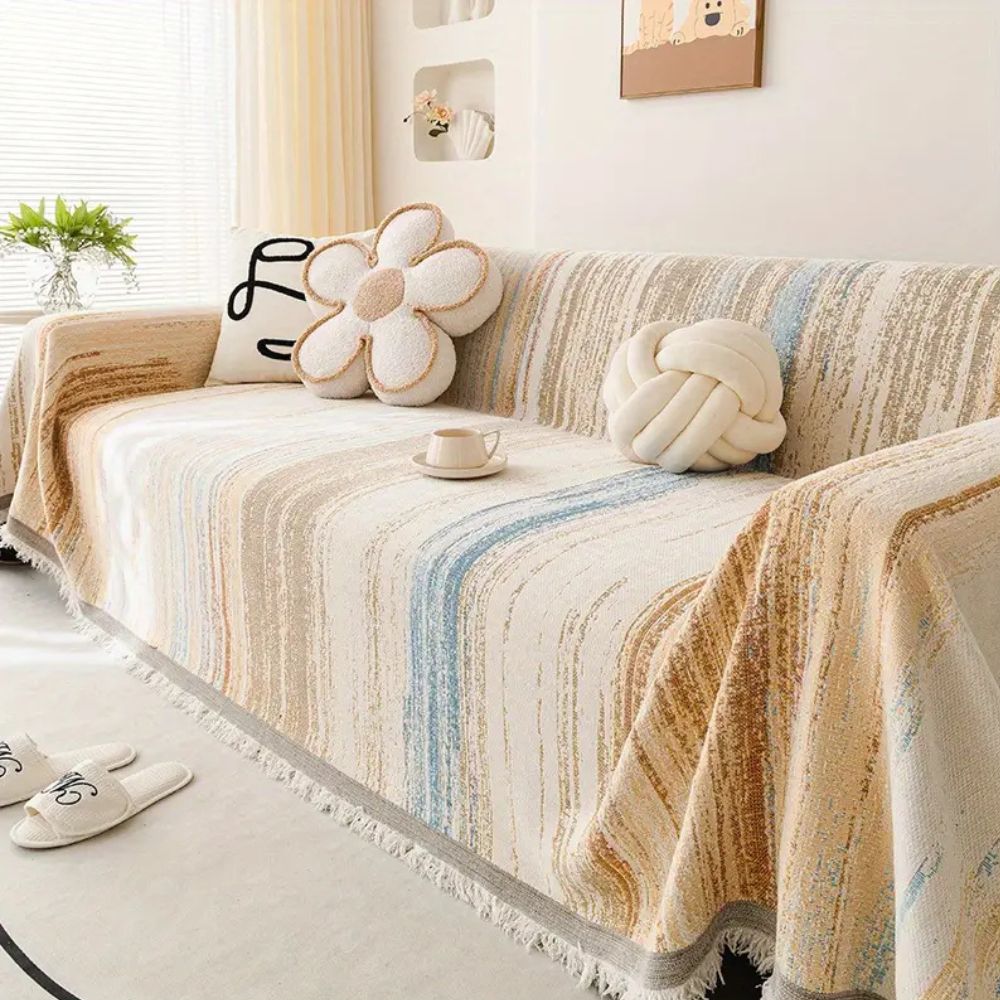 SereneStripes: Chenille Stripe-Design Sofa Throw Blanket with Versatile Use – for Sofa & Chair
