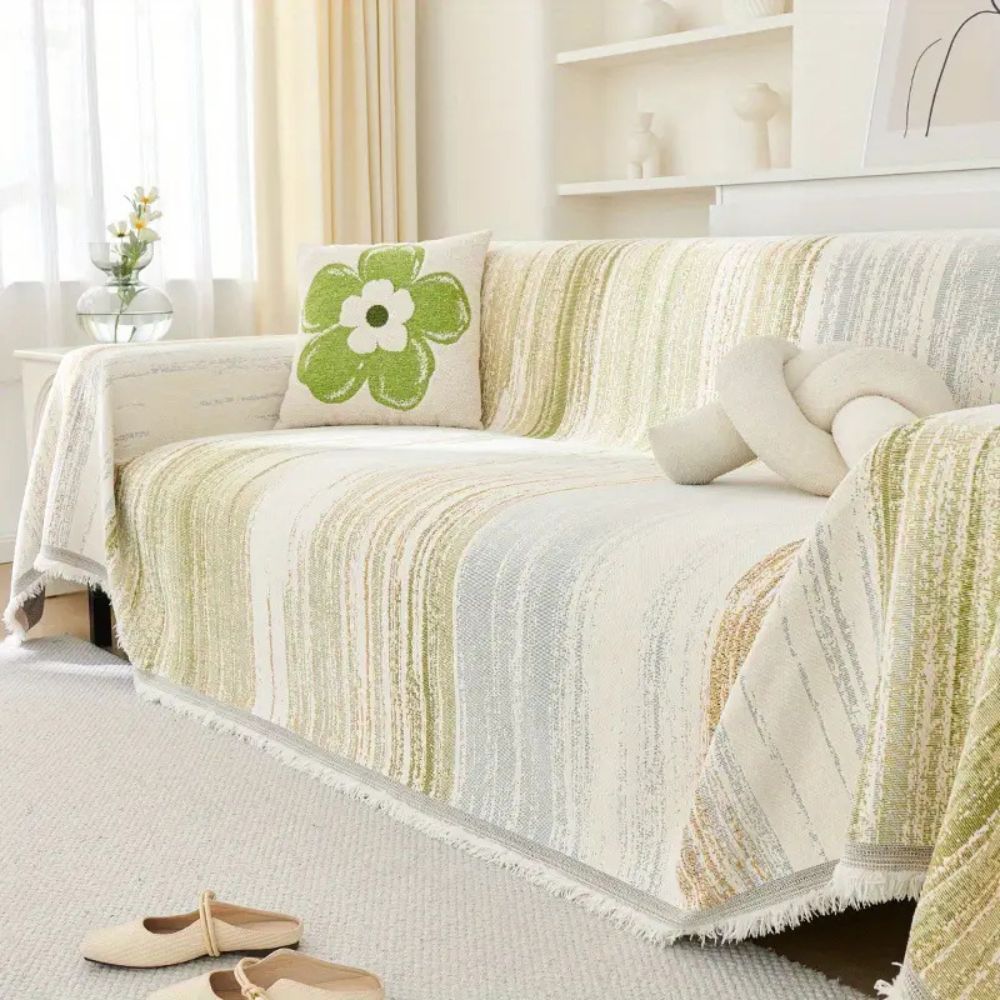SereneStripes: Chenille Stripe-Design Sofa Throw Blanket with Versatile Use – for Sofa & Chair