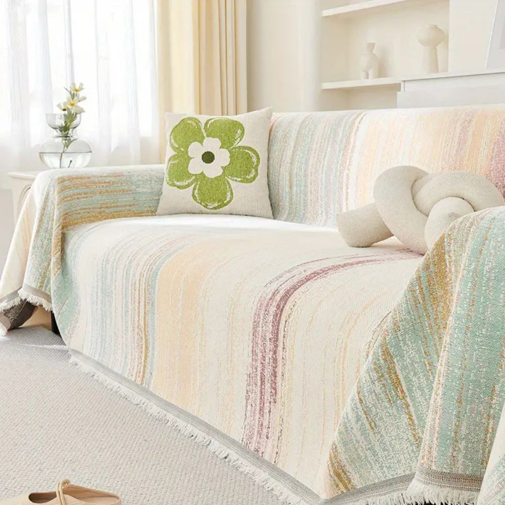 SereneStripes: Chenille Stripe-Design Sofa Throw Blanket with Versatile Use – for Sofa & Chair