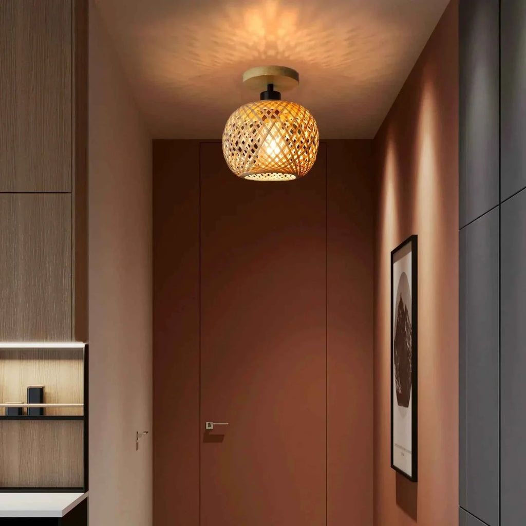 Bamboo Glow Ceiling Lamp | Handwoven Natural Design, Ambient Lighting