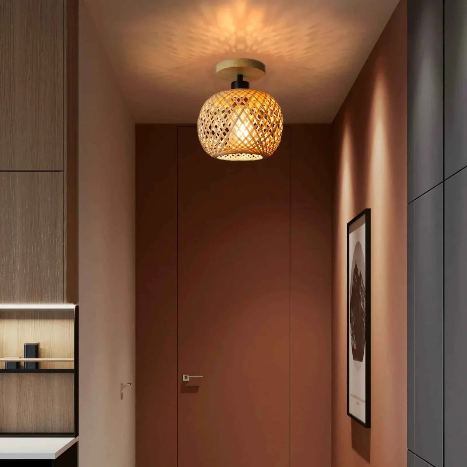 Bamboo Glow Ceiling Lamp | Handwoven Natural Design, Ambient Lighting
