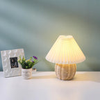 Luzava - Old-fashioned Bed Lamp with Pleated Shade and Wicker Accent