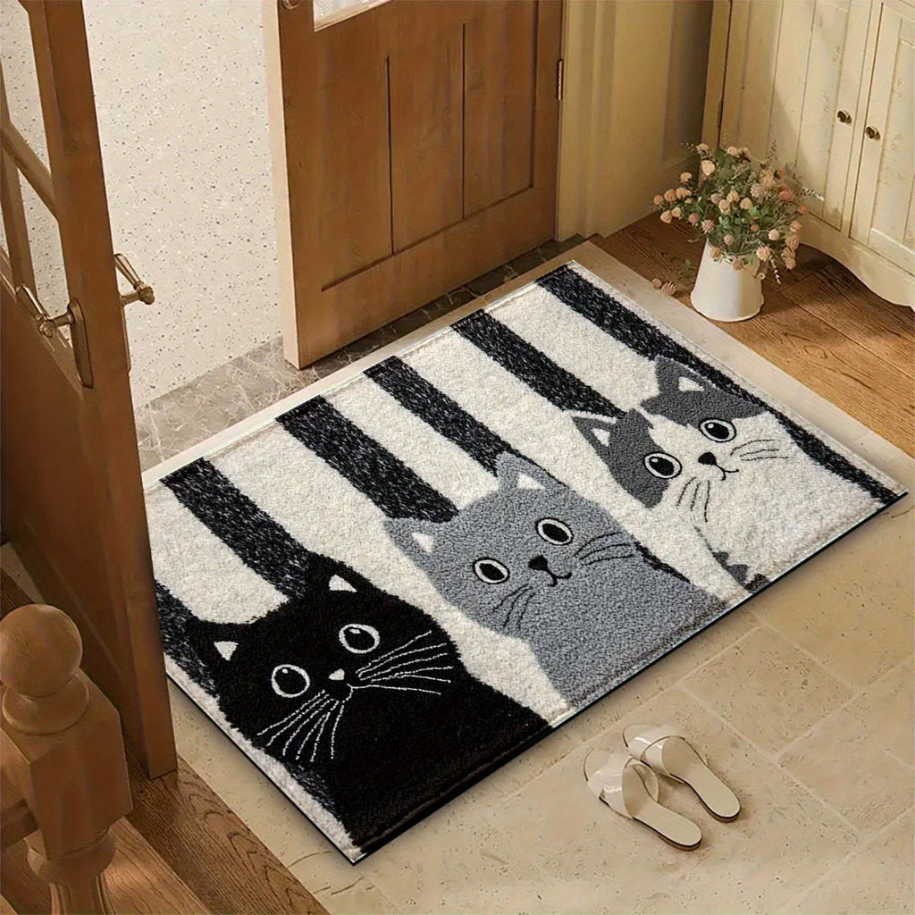 Vikaro - Striped Cartoon Cat Rug Waterproof Soft Floor Mat
