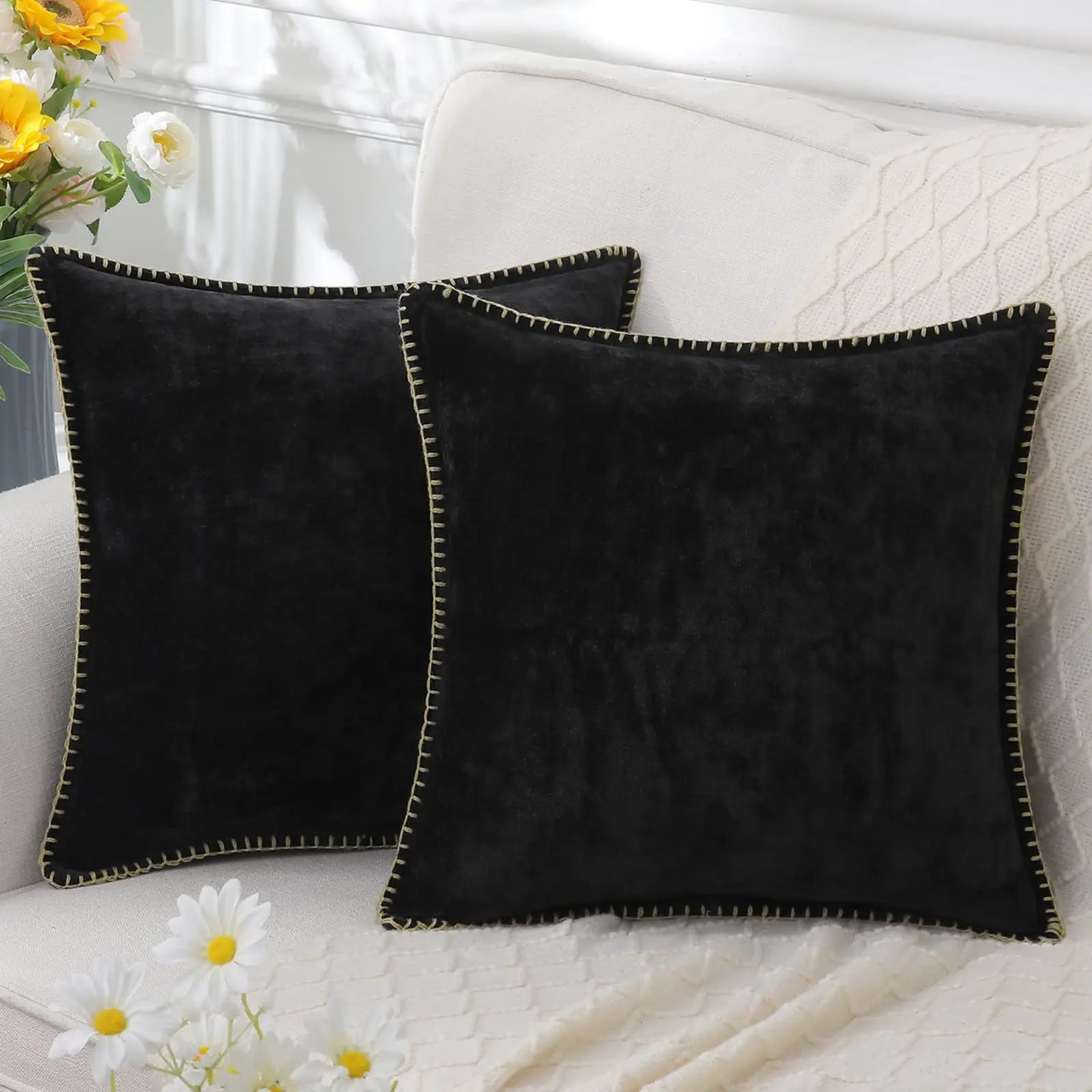 Liorenn - Chenille Decorative Pillow Cover with Stitched Edge