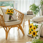 Caelirae - Cotton Embroidered Decorative Cushion 45x45 cm with Sunflower Pattern