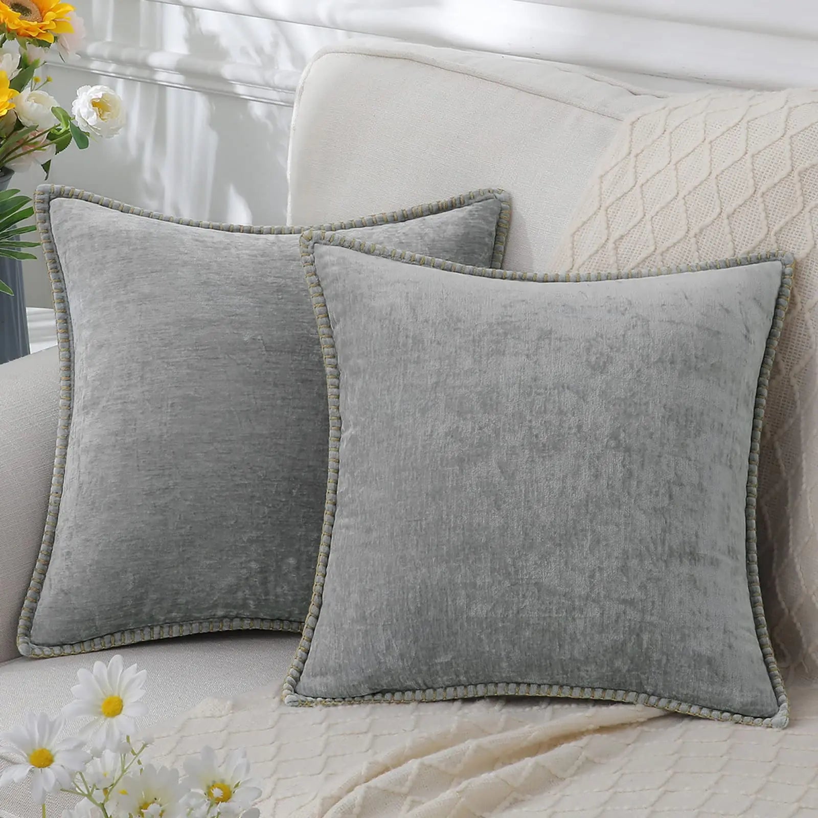 Liorenn - Chenille Decorative Pillow Cover with Stitched Edge